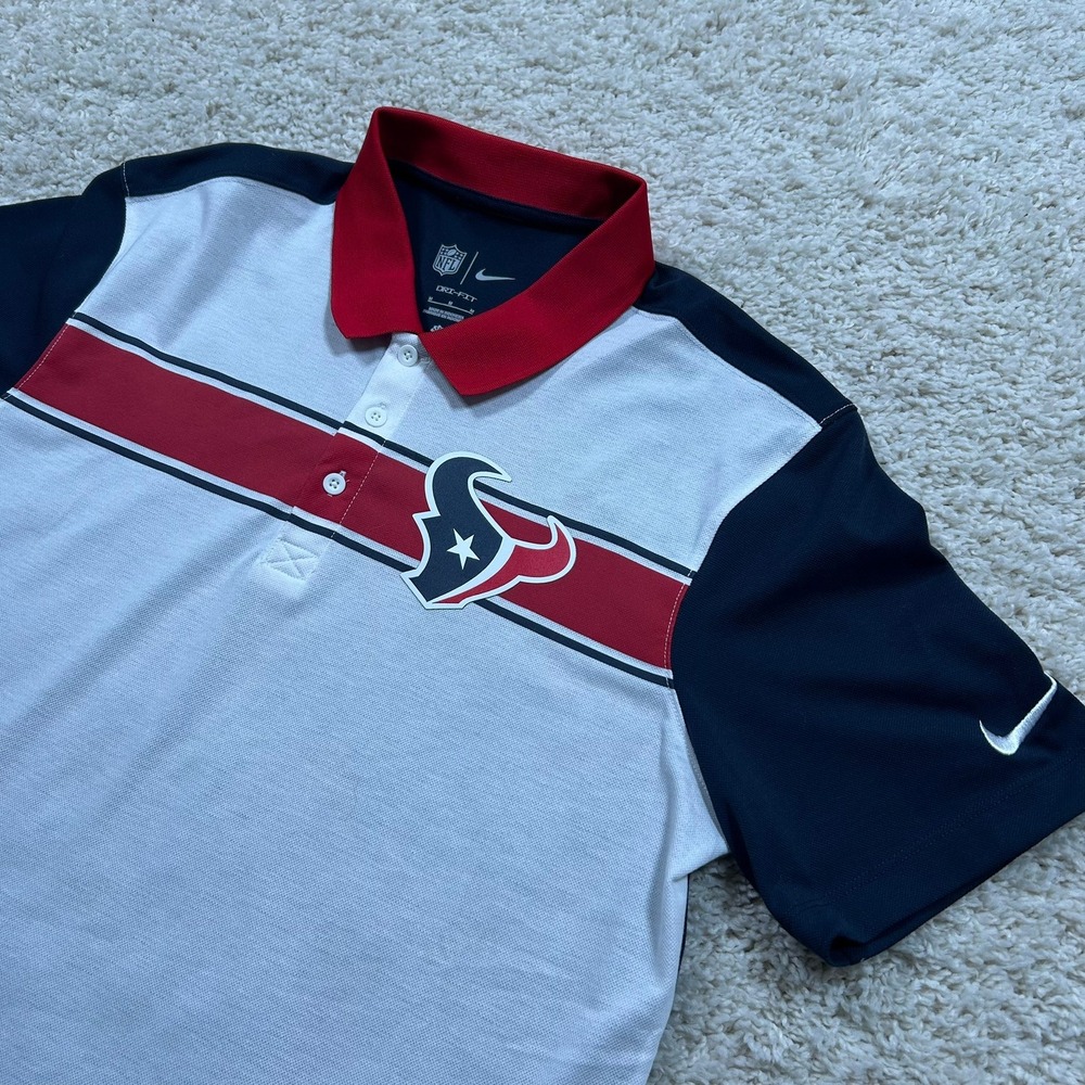 Nike Houston Texans Polo Size Medium White Blue Red Dri-FIT NFL Performance